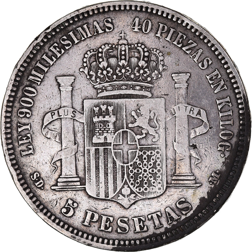 Coin, Spain, Amadeao I, 5 Pesetas, 1871, Madrid, VF(30-35), Silver, KM:666