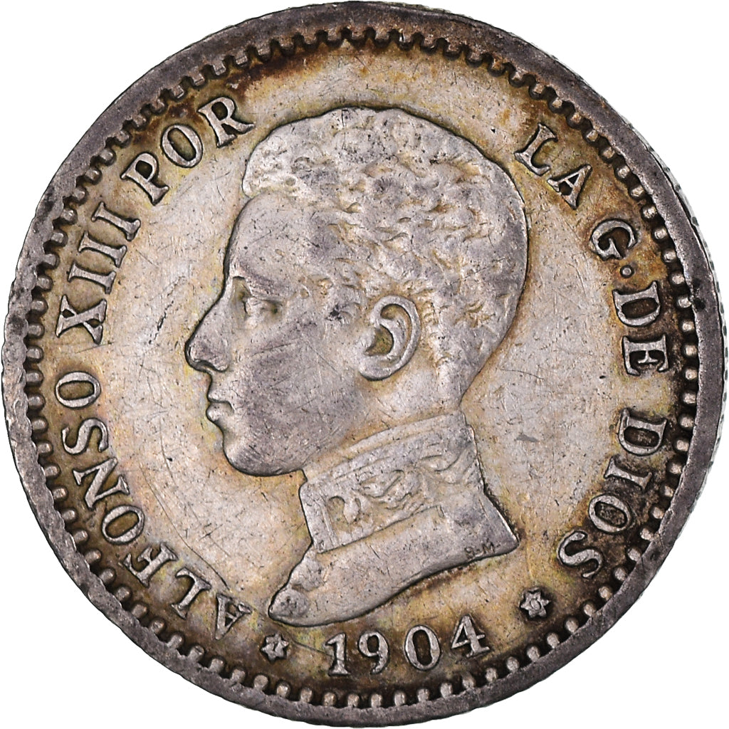 Moeda, Espanha, Alfonso XIII, 50 Centimos, 1904 (10), Madrid, EF(40-45), Prata
