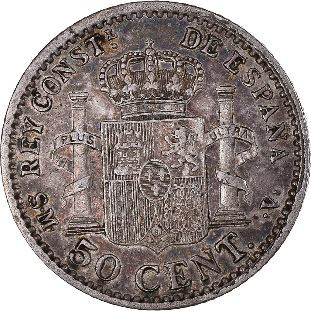 Moeda, Espanha, Alfonso XIII, 50 Centimos, 1904, Madrid, EF(40-45), Prata