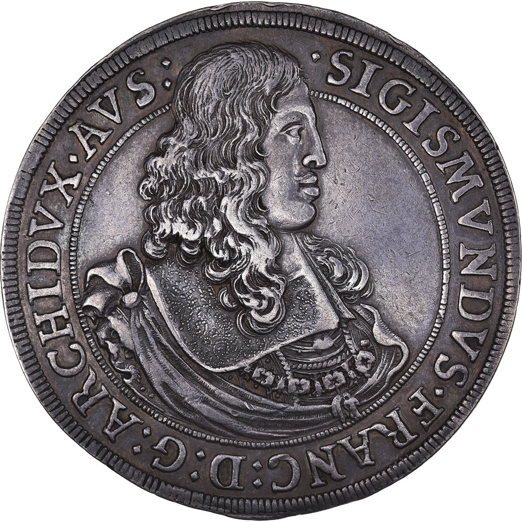Moeda, Áustria, Sigismund Franz, Thaler, 1665, Hall, AU(50-53), Prata