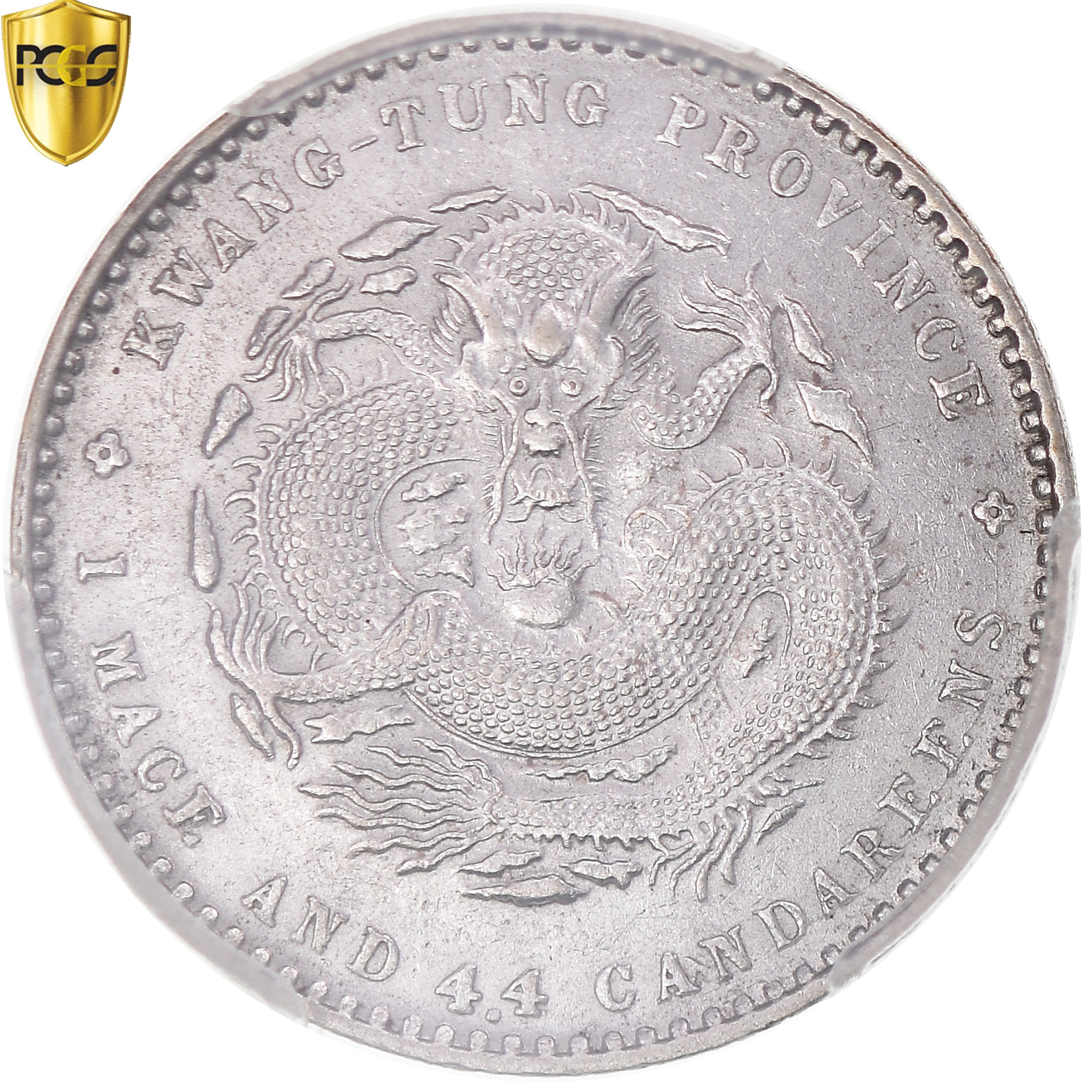 Moneta, China, KWANGTUNG PROVINCE, Hsuan-T'ung, 20 Cents, (1909-11), PCGS, AU58