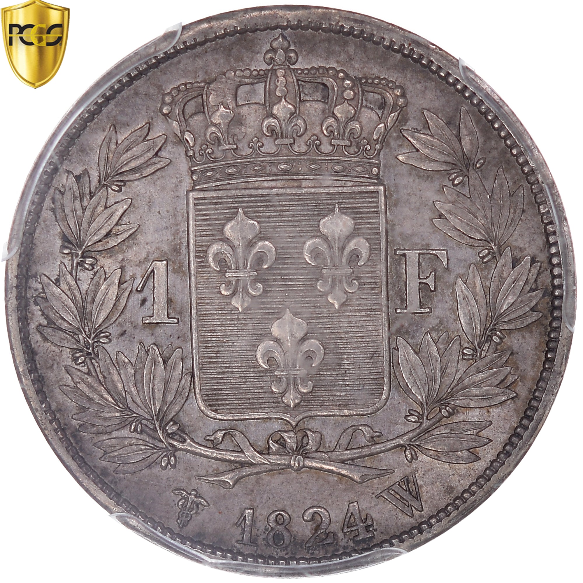 Moneda, Francia, Louis XVIII, Franc, 1824, Lille, PCGS, MS62, EBC+, Plata