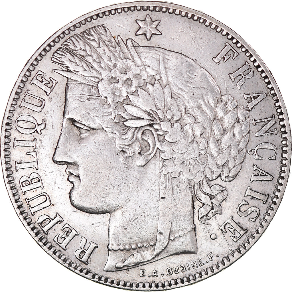 Coin, France, Cérès, 5 Francs, 1871, Bordeaux, EF(40-45), Silver, KM:818.2