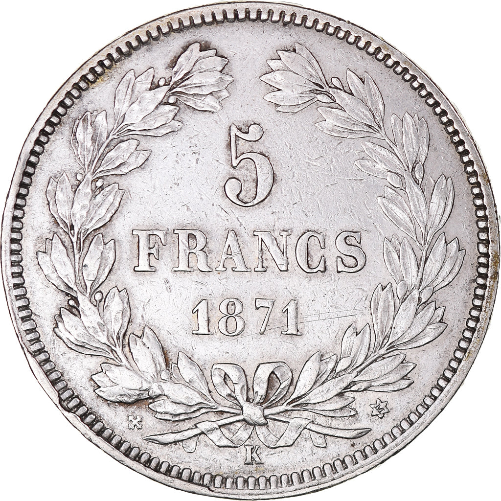 Coin, France, Cérès, 5 Francs, 1871, Bordeaux, EF(40-45), Silver, KM:818.2
