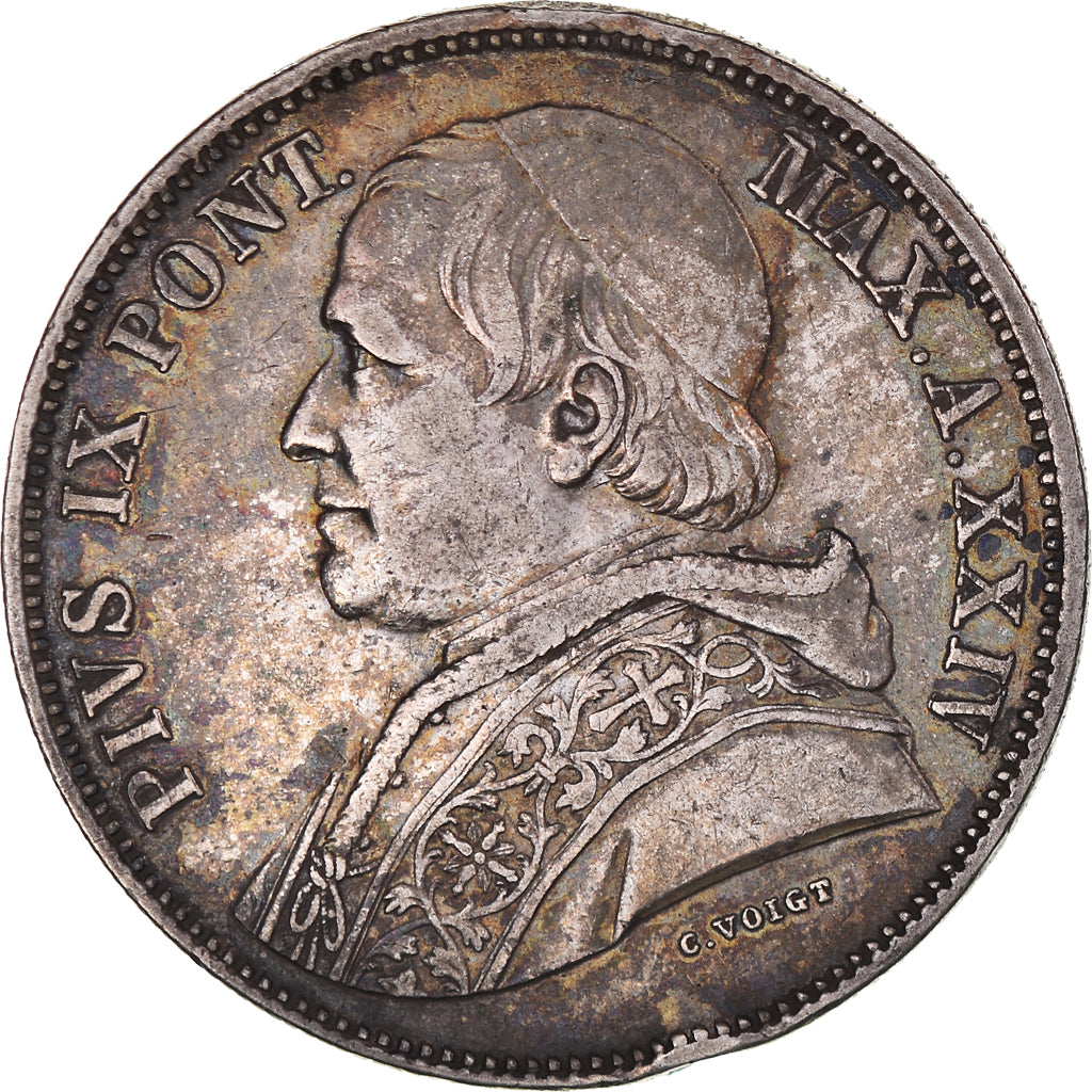 Münze, Italien Staaten, PAPAL STATES, Pius IX, 5 Lire, 1870 - Anno XXIV, Roma