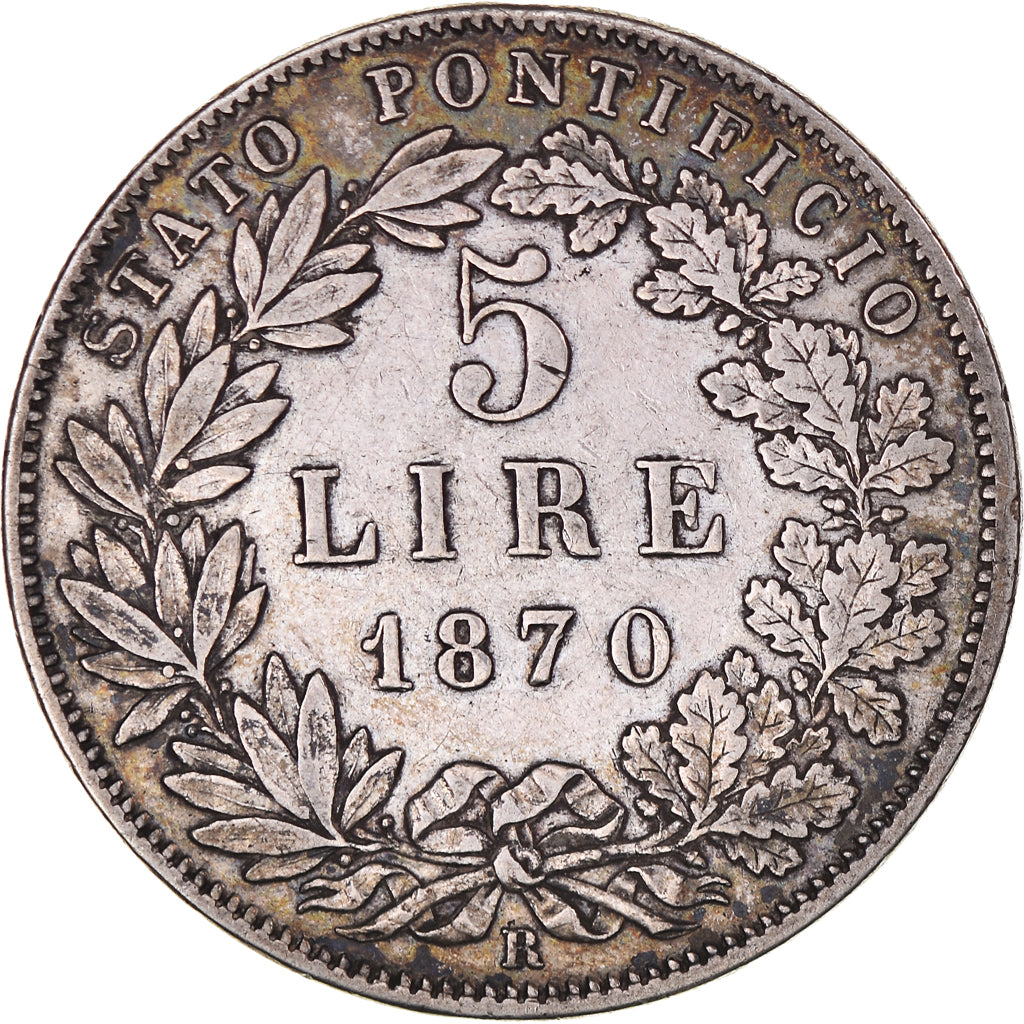 Münze, Italien Staaten, PAPAL STATES, Pius IX, 5 Lire, 1870 - Anno XXIV, Roma
