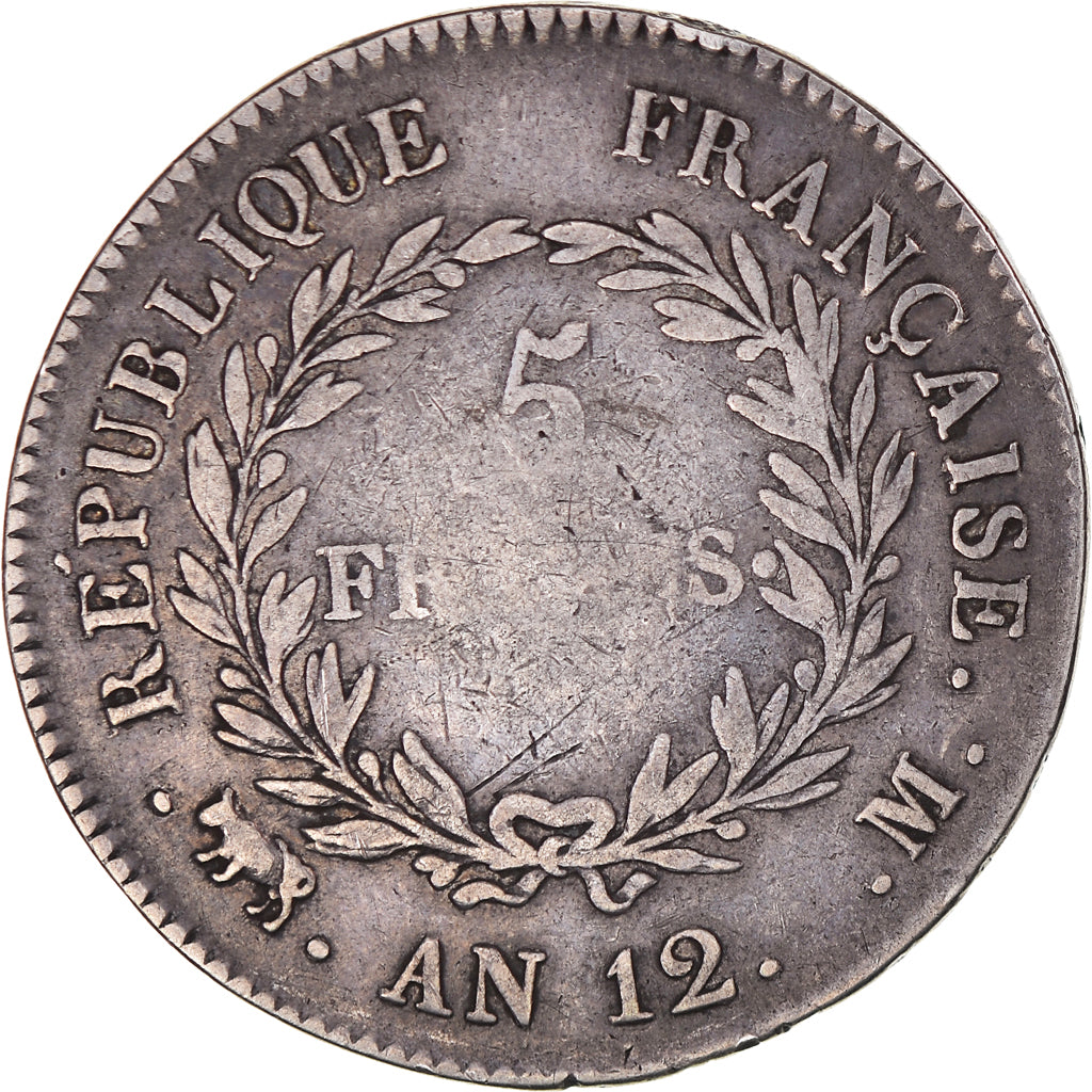 Moeda, França, Bonaparte Premier Consul, 5 Francs, An 12, Toulouse, VF(20-25)