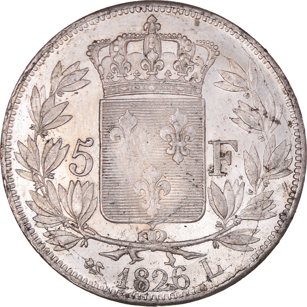 Moeda, França, Charles X, 5 Francs, 1826, Bayonne, AU(50-53), Prata, KM:720.8
