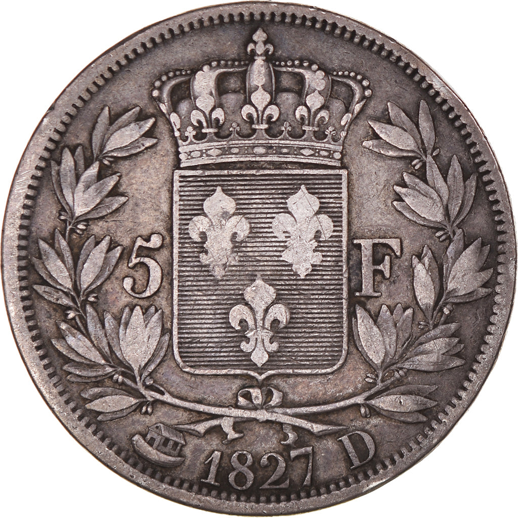 Munten, Frankrijk, Charles X, 5 Francs, 1827, Lyon, FR+, Zilver, KM:728.4
