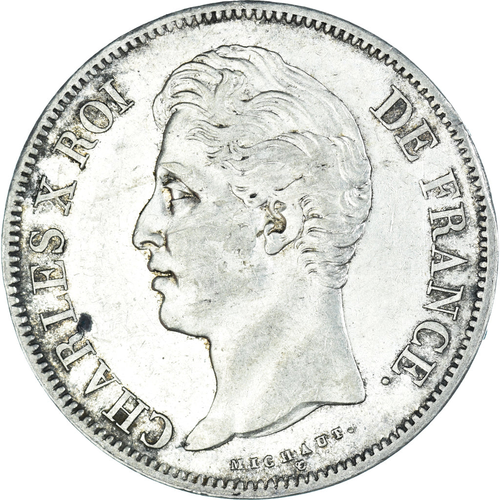 Moeda, França, Charles X, 5 Francs, 1830, Marseille, EF(40-45), Prata