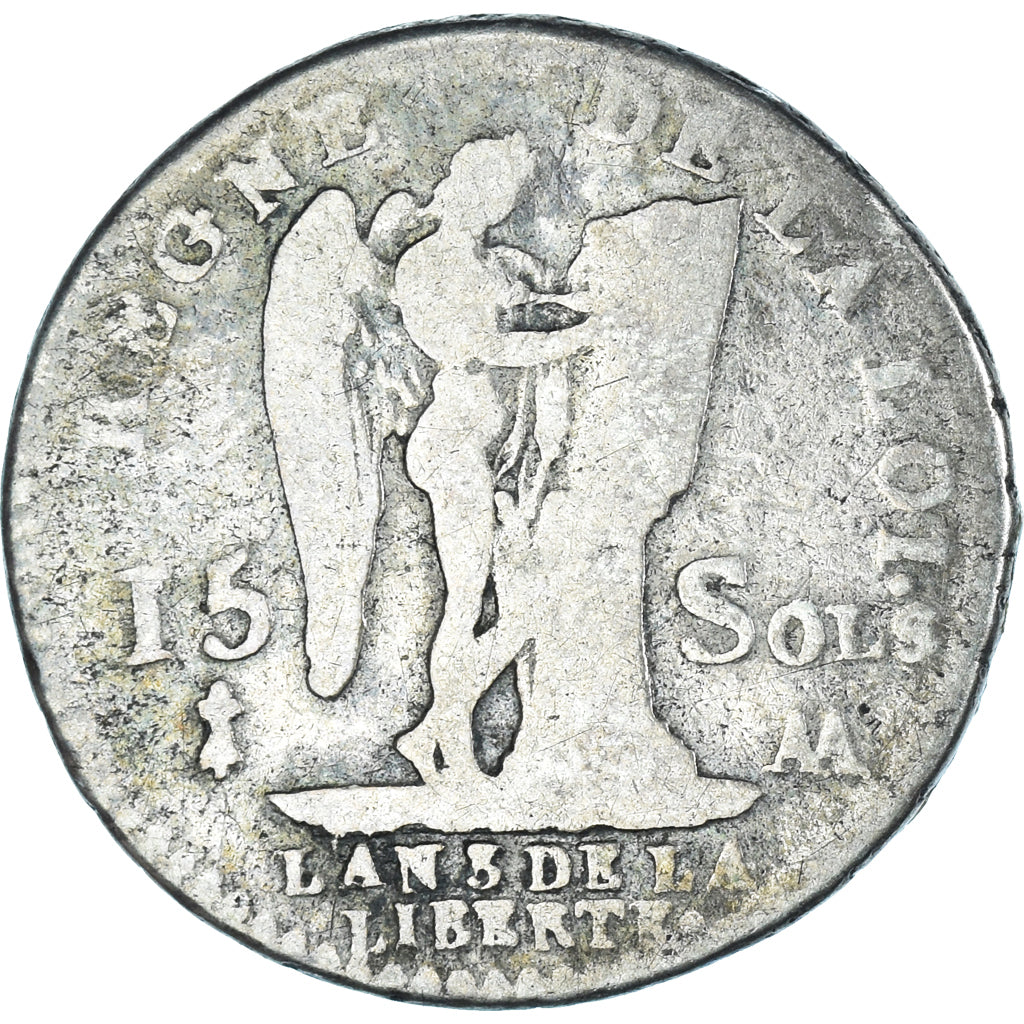 Coin, France, Louis XVI, 15 sols français, 1791 / AN 3, Metz, VF(20-25)