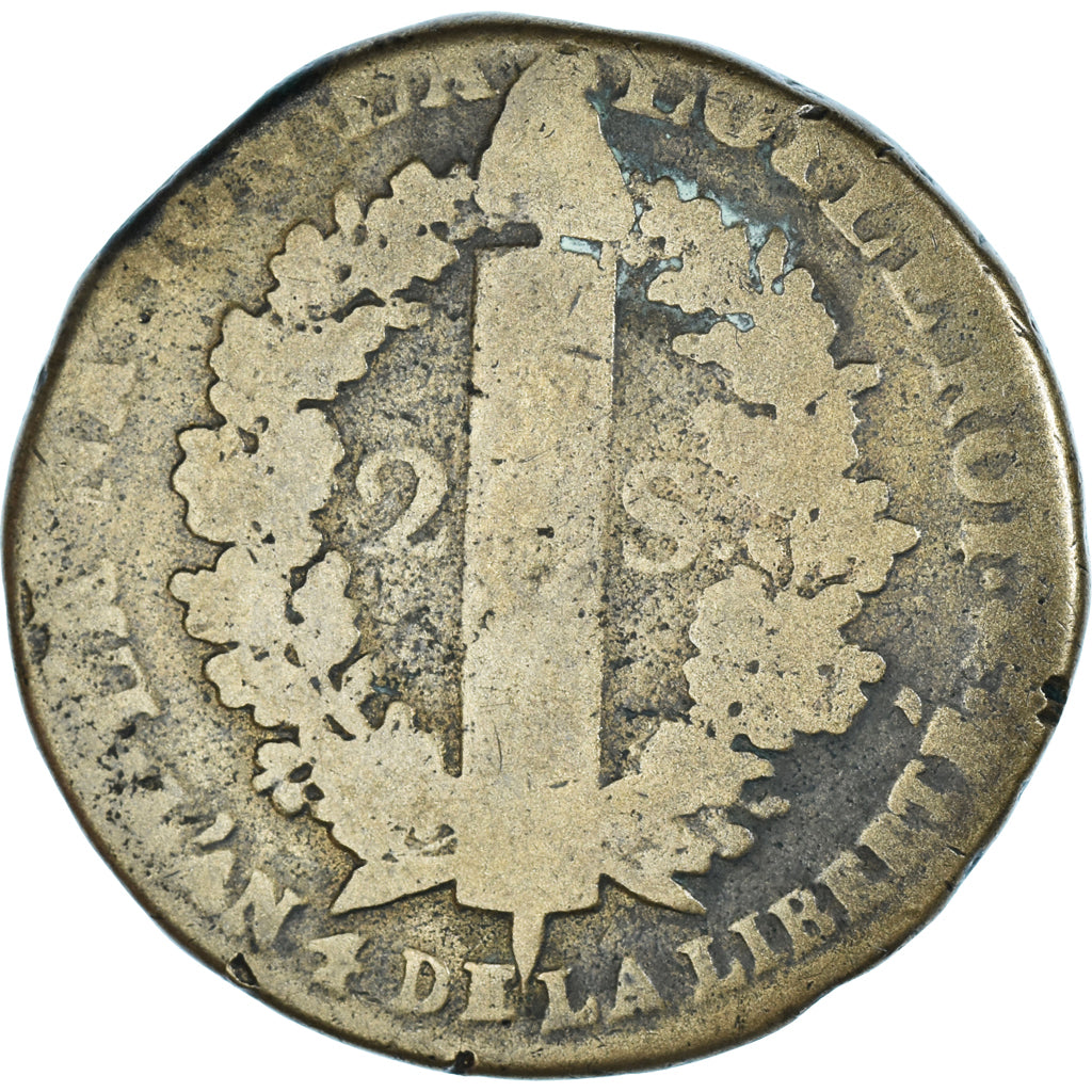 Coin, France, Louis XVI, 2 sols François, 1792 / AN 4, Metz, VF(20-25), Métal