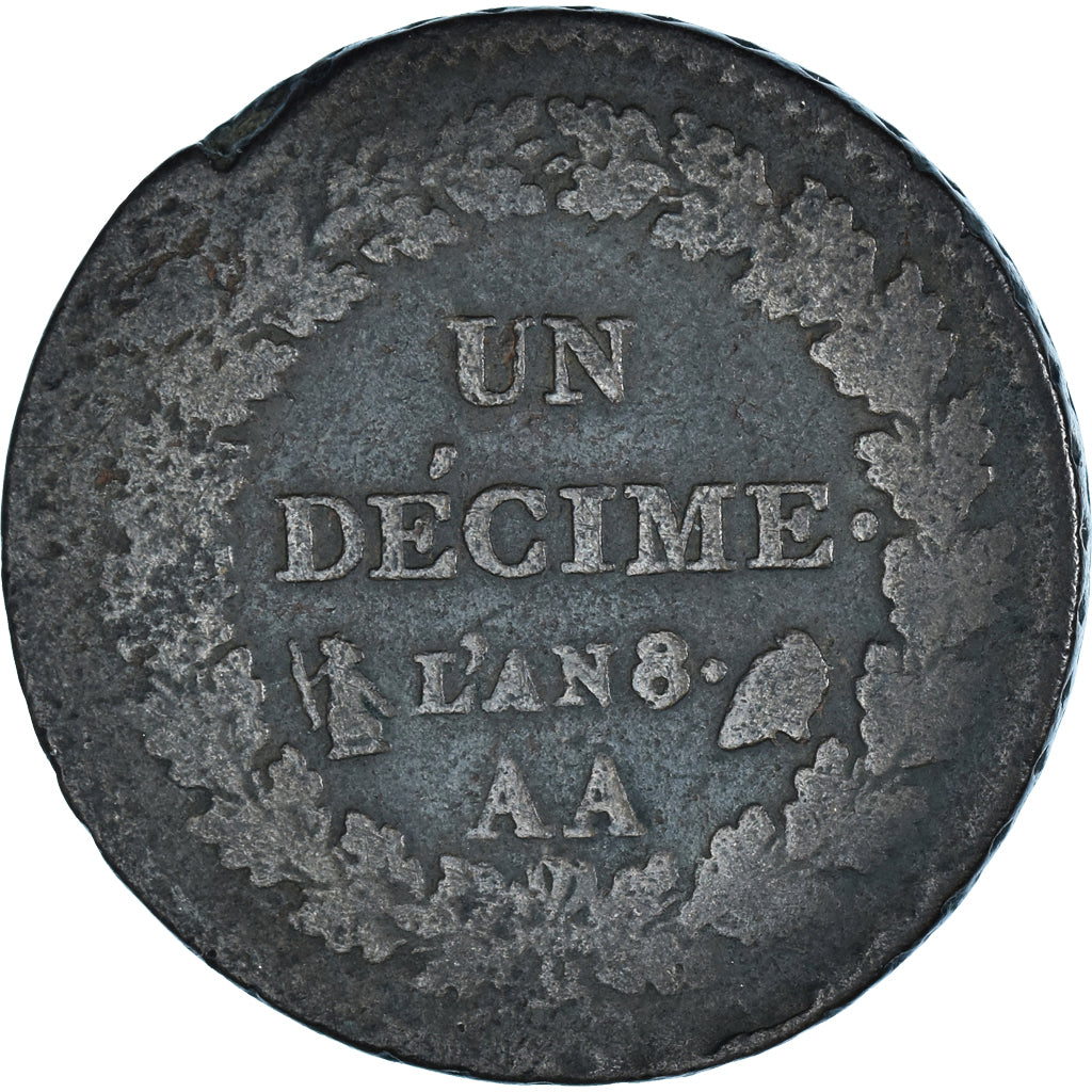Munten, Frankrijk, Dupré, Decime, AN 8/5, Metz, ZG+, Bronzen, KM:644.2