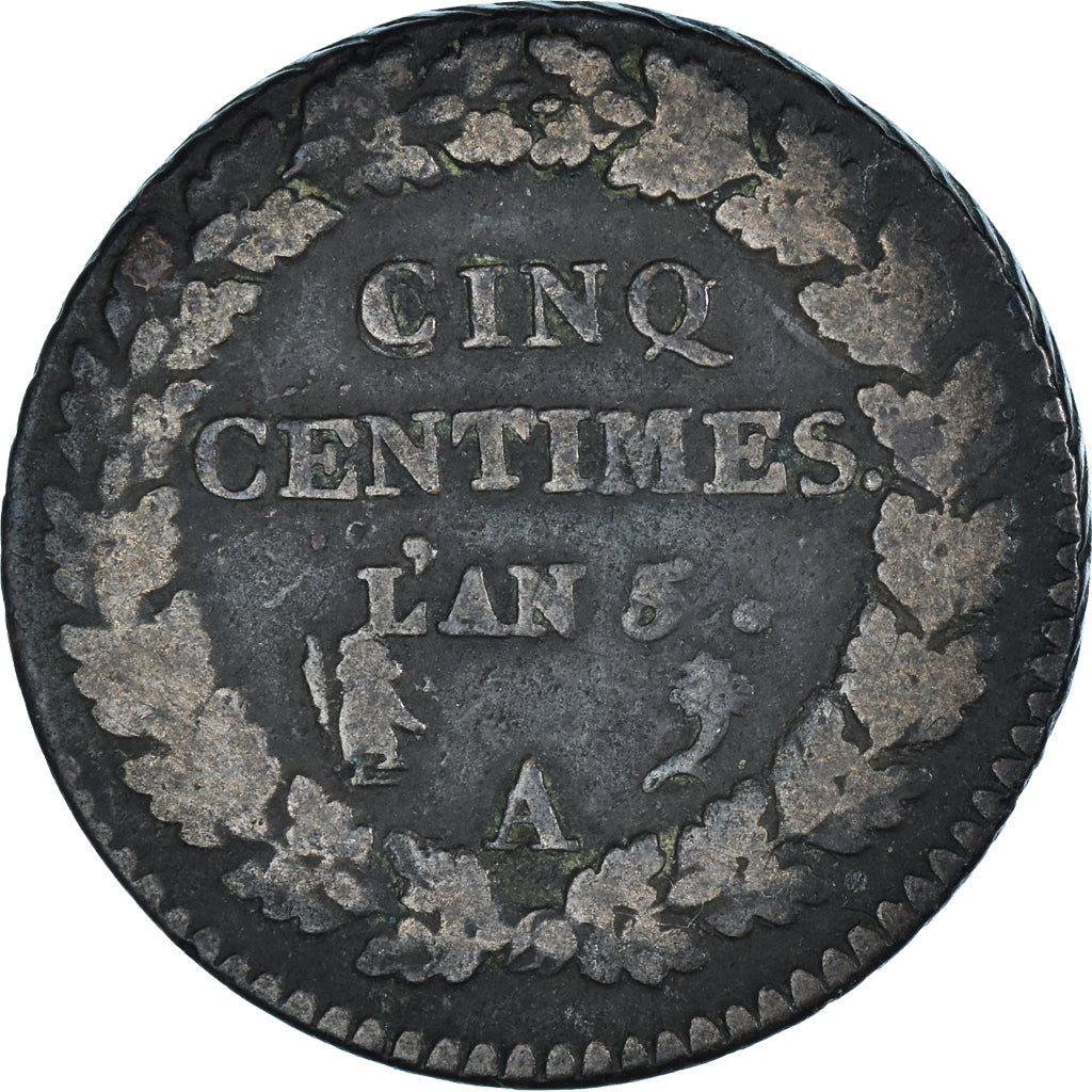 Moneta, Francja, Dupré, 5 Centimes, AN 5, Paris, VF(20-25), Brązowy, KM:640.1