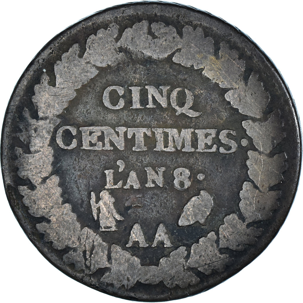 Moneta, Francja, Dupré, 5 Centimes, AN 8, Metz, VF(20-25), Brązowy, KM:640.2