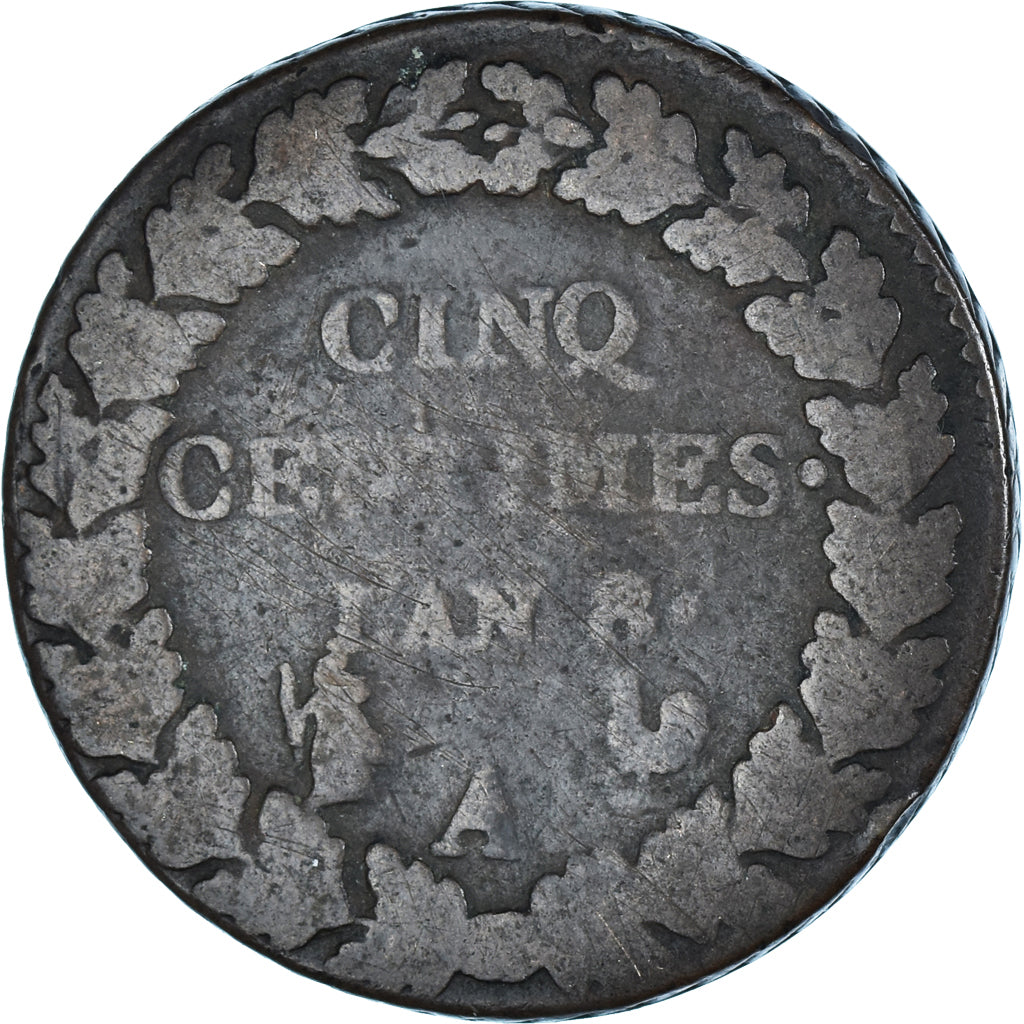 Moneta, Francja, Dupré, 5 Centimes, AN 8, Paris, VF(20-25), Brązowy, KM:640.1
