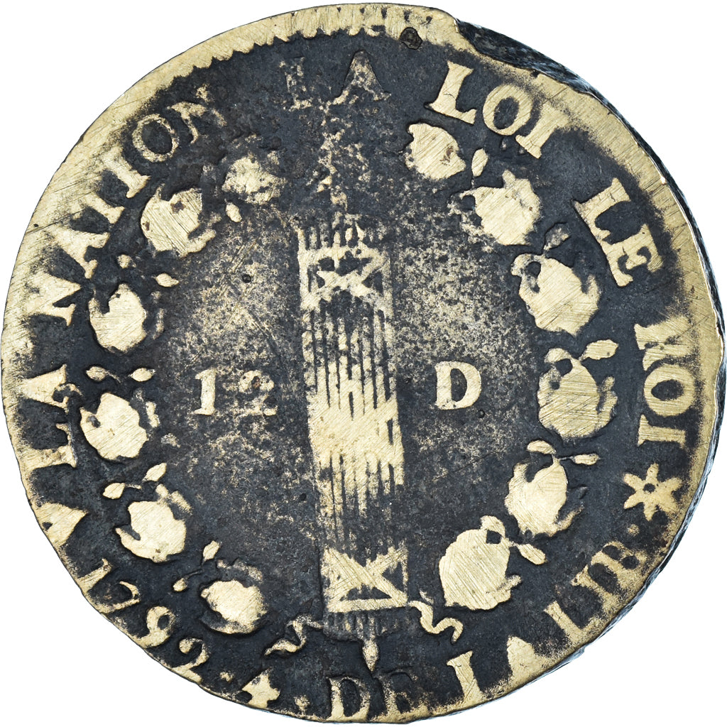 Moneta, Francia, Louis XVI, 12 deniers français, 1792⸱4, Strasbourg, MB