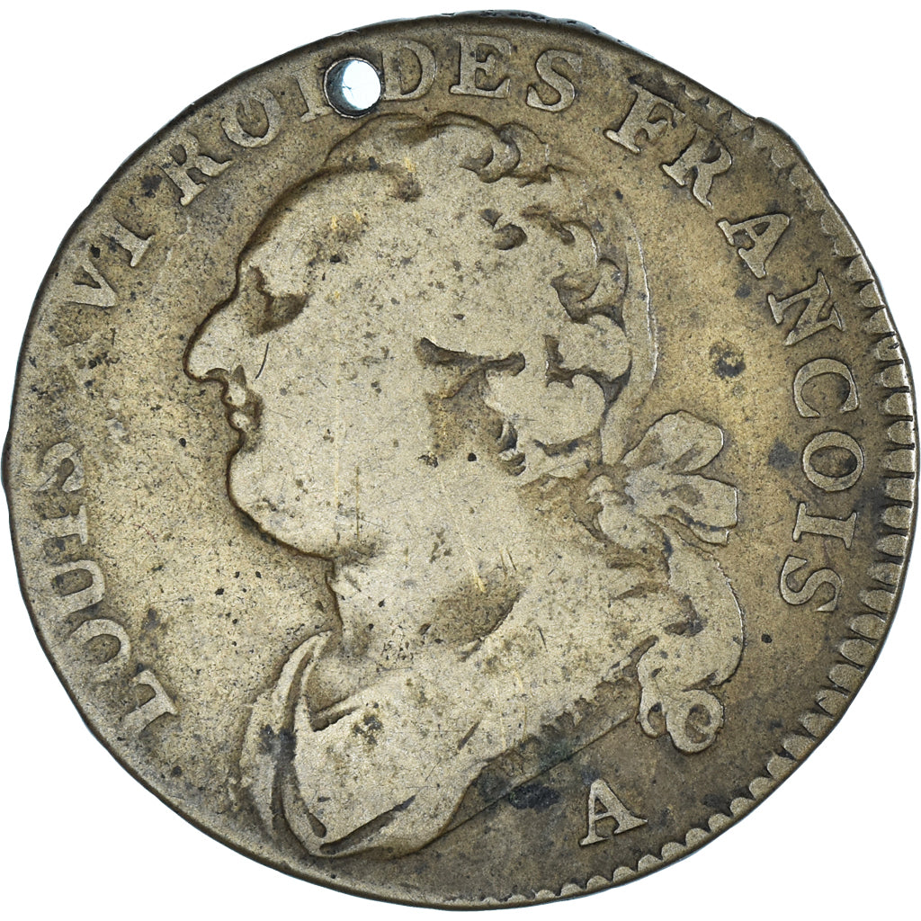 Münze, Frankreich, Louis XVI, 12 deniers françois, 1791·3, Paris, Holed, S+