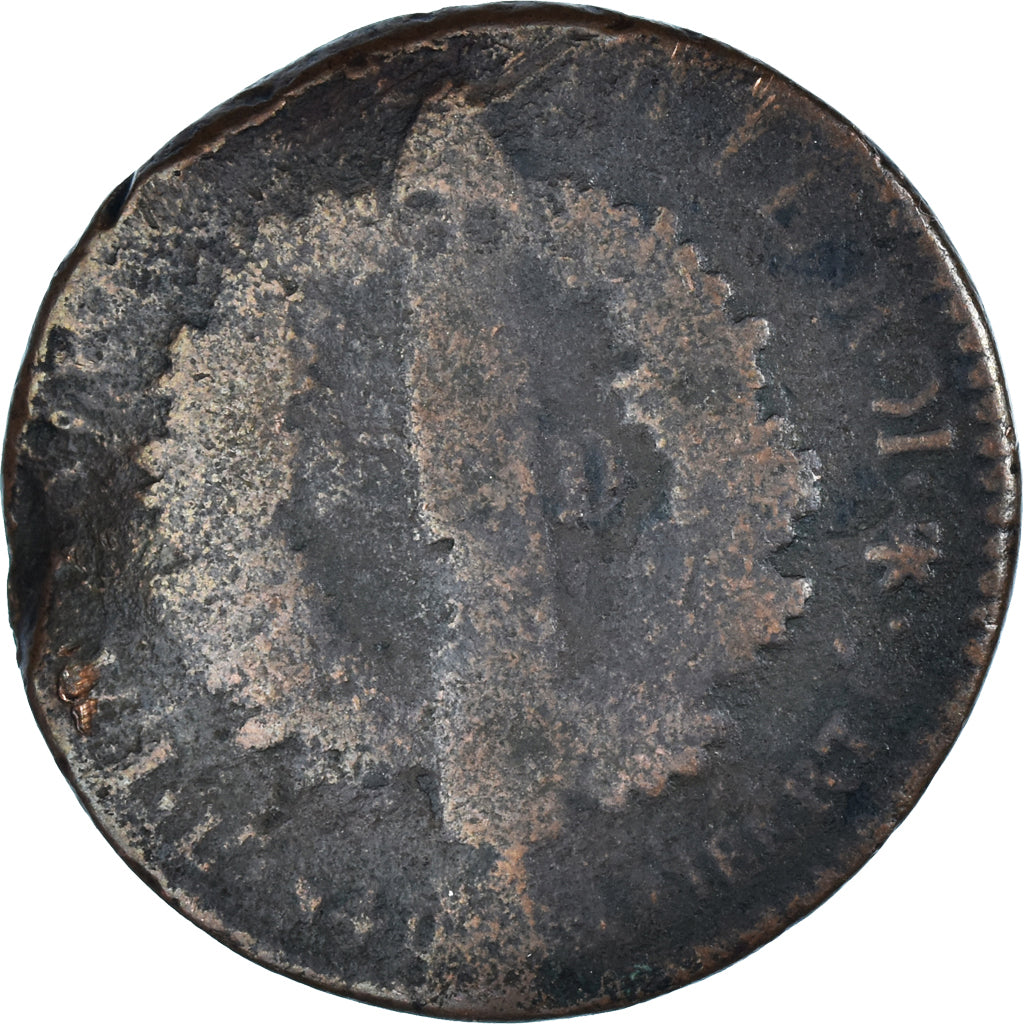 Moneta, Francia, Louis XVI, 6 deniers français, 1792, Strasbourg, B+, Bronzo