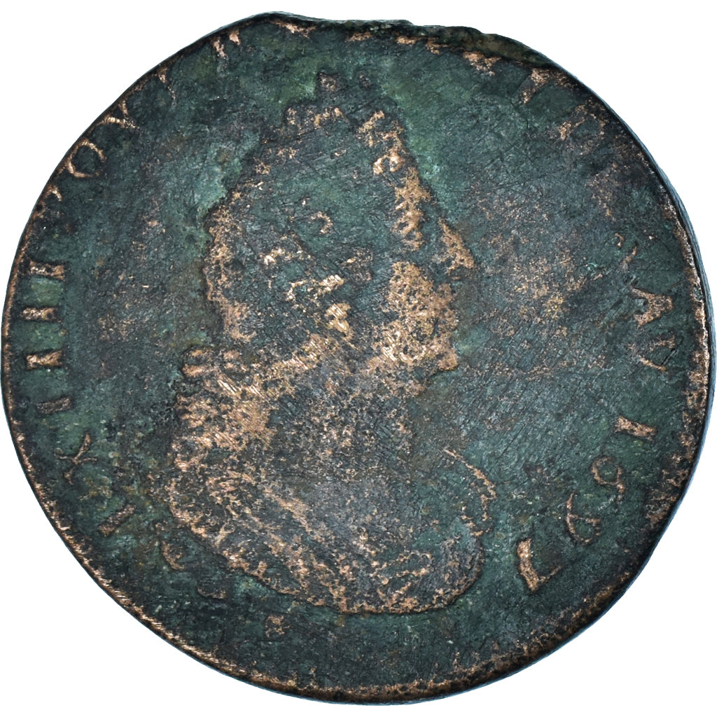 Moneta, Francia, Louis XIV, Liard, 1697, Amiens, B+, Rame, KM:284.18, Gadoury:81