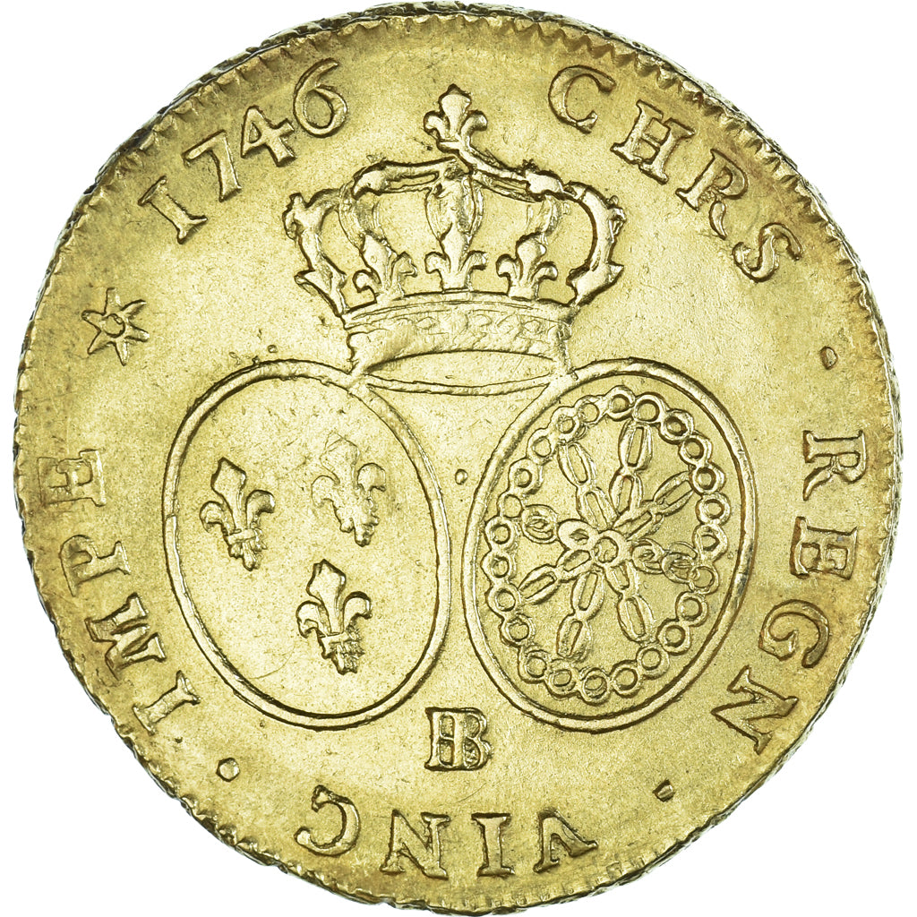 Moneda, Francia, Louis XV, Double Louis d'or au bandeau, 1746, Strasbourg, MBC+