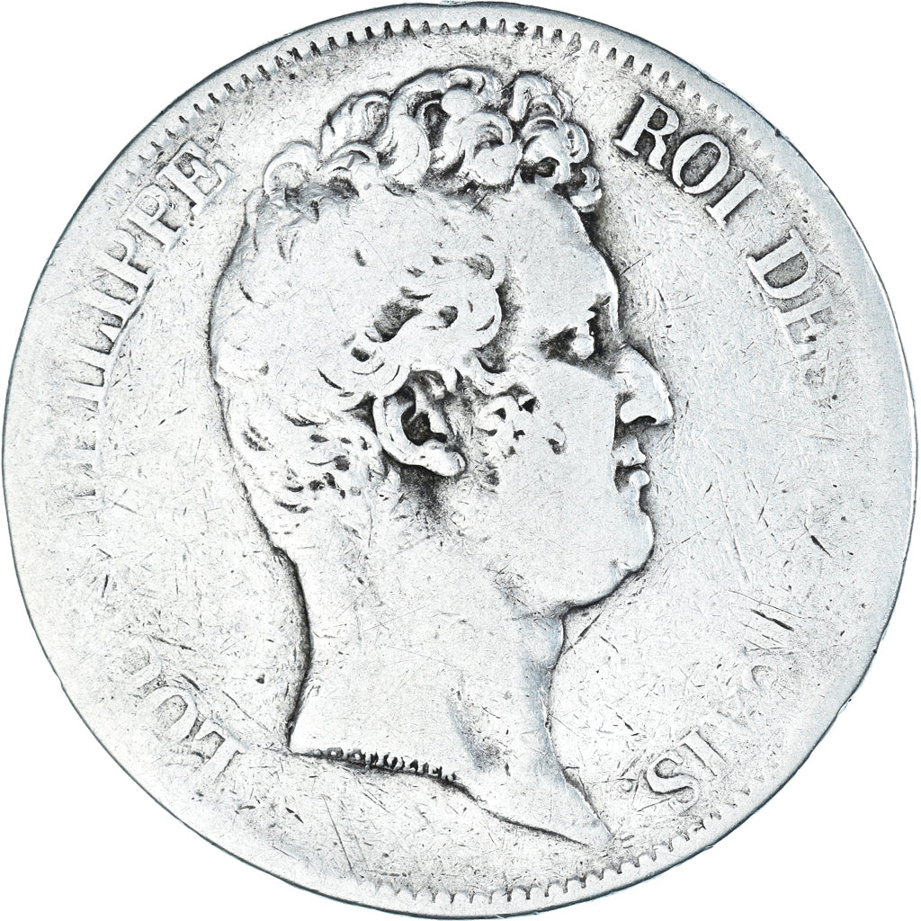 Moeda, França, Louis-Philippe, 5 Francs, 1830, Lyon, VF(20-25), Prata