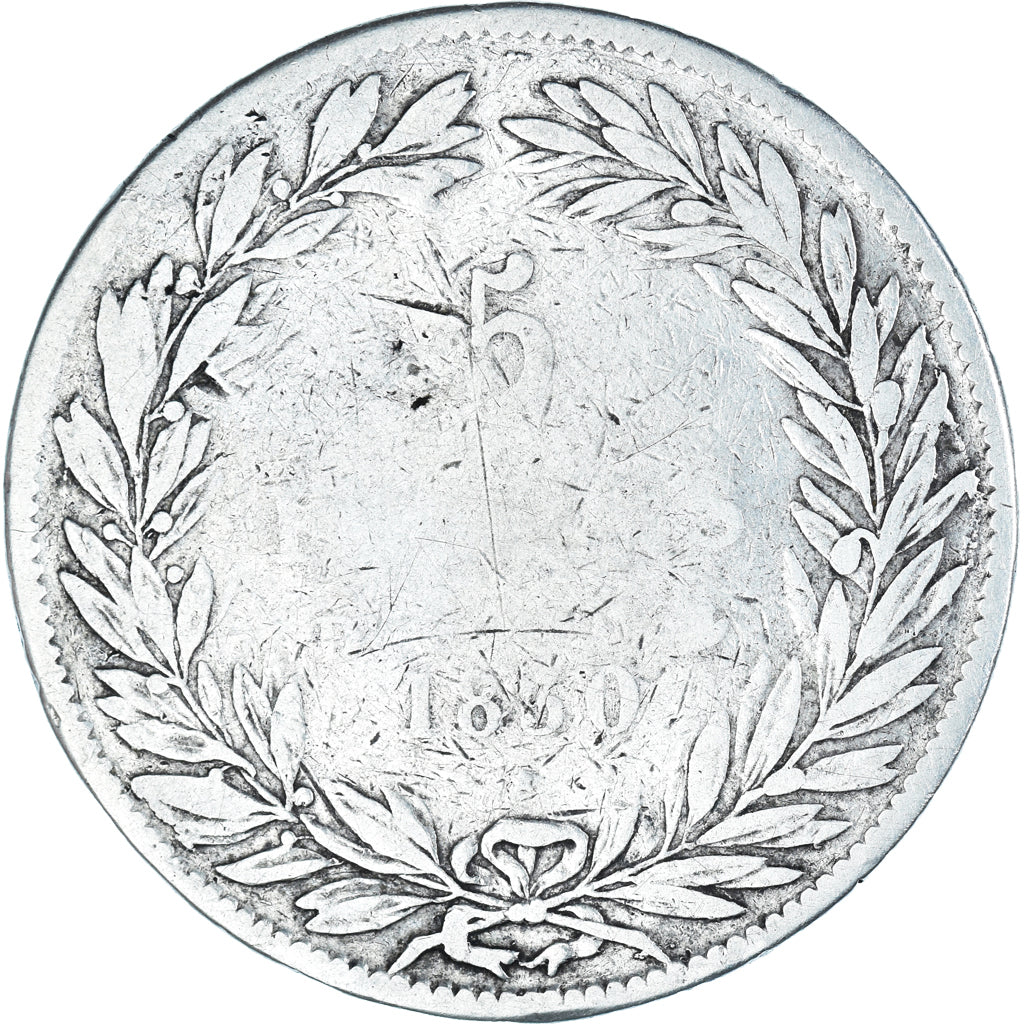 Moeda, França, Louis-Philippe, 5 Francs, 1830, Lyon, VF(20-25), Prata