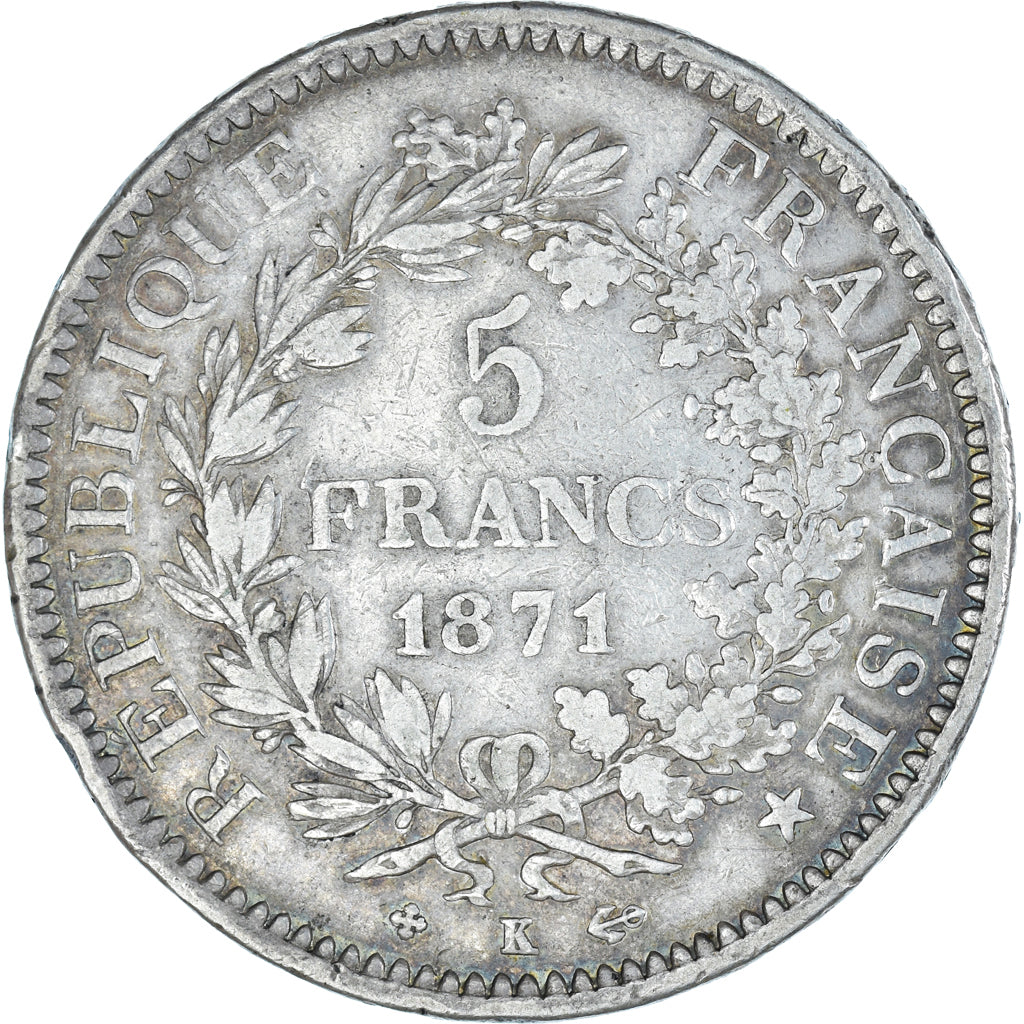 Coin, France, Hercule, 5 Francs, 1871, Bordeaux, VF(30-35), Silver, KM:820.2