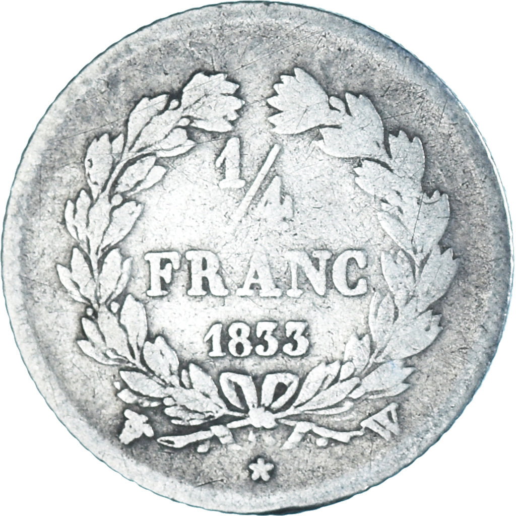 Moneta, Francja, Louis-Philippe I, 1/4 Franc, 1833, Lille, VF(30-35), Srebro