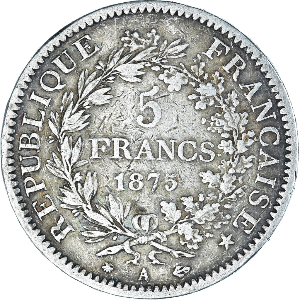 Moneta, Francia, Hercule, 5 Francs, 1875, Paris, MB+, Argento, KM:820.1