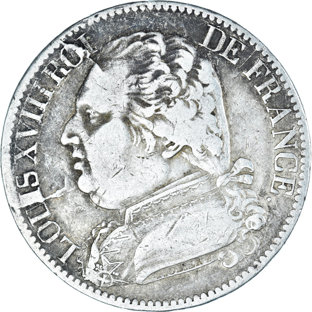 Moeda, França, Louis XVIII, 5 Francs, 1815, Toulouse, VF(30-35), Prata