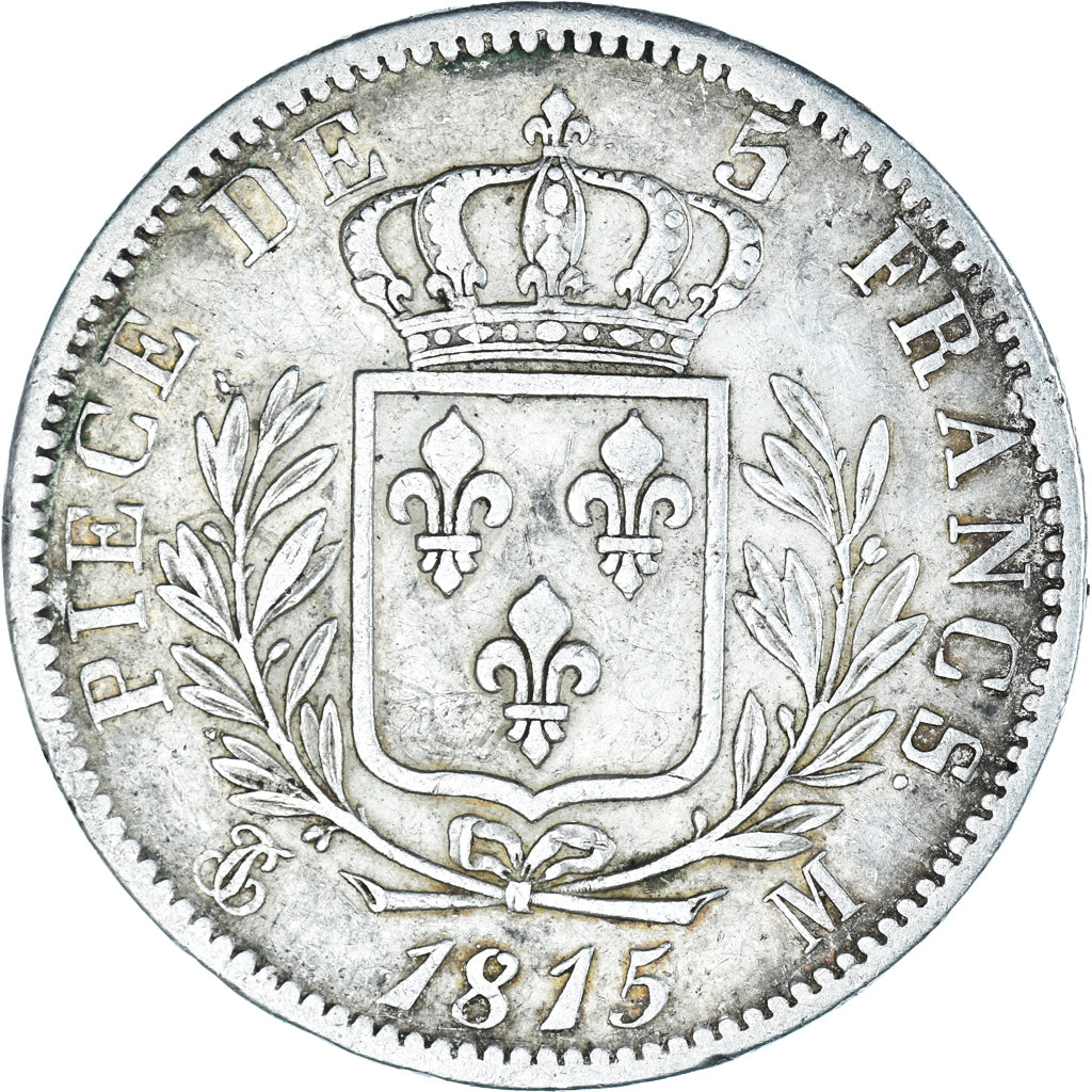 Moeda, França, Louis XVIII, 5 Francs, 1815, Toulouse, VF(30-35), Prata