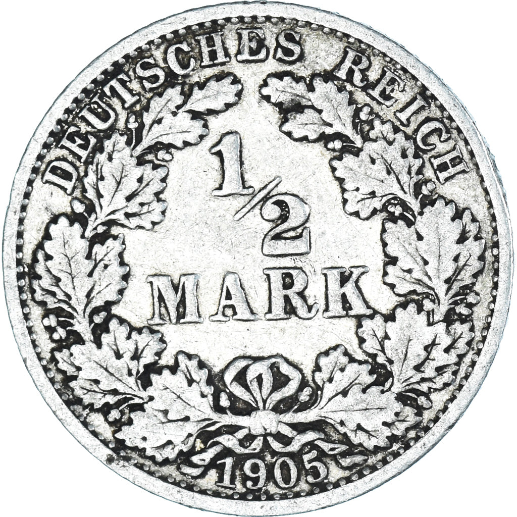 Coin, GERMANY - EMPIRE, 1/2 Mark, 1905, Stuttgart, VF(30-35), Silver, KM:17