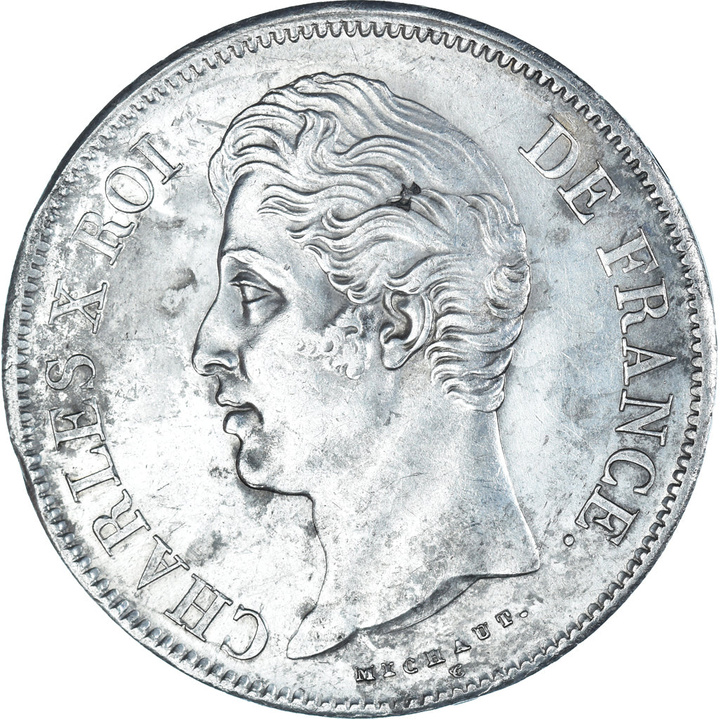 Coin, France, Charles X, 5 Francs, 1827, Rouen, AU(50-53), Silver, KM:728.2