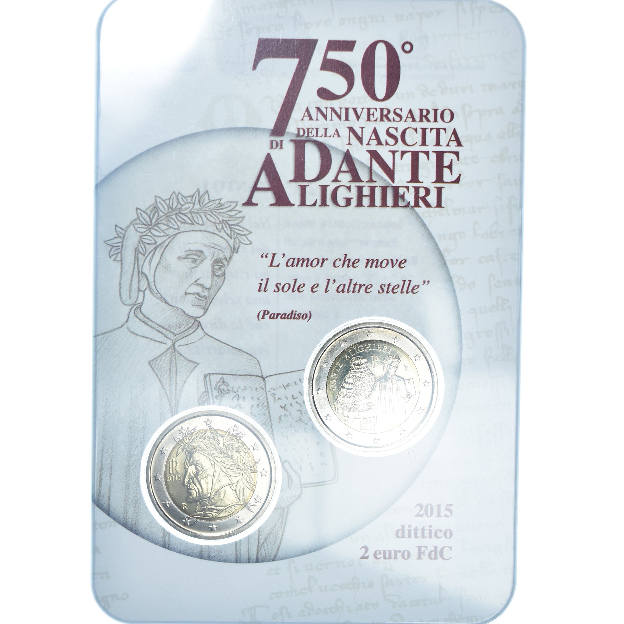 Italia, 2 Euro, Dante Alighieri, 2015, Rome, BU, FDC, Bi-metallico