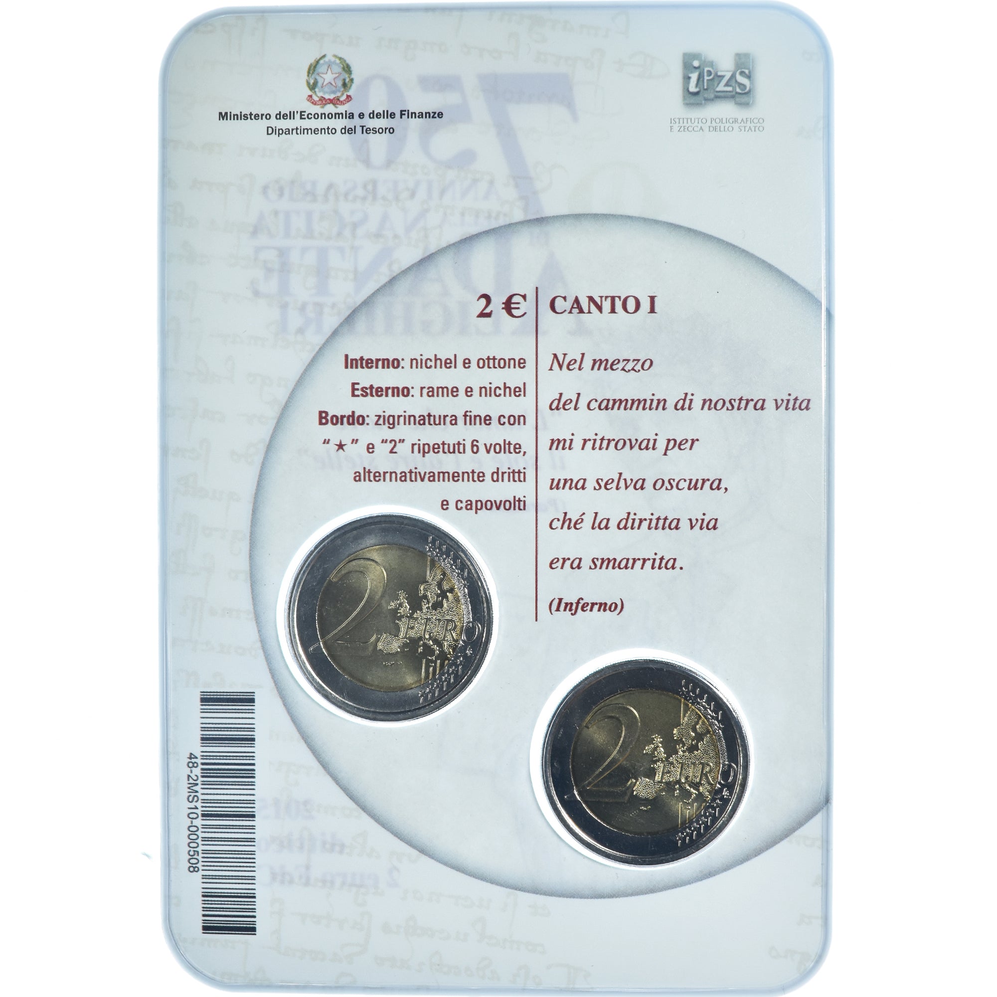 Italia, 2 Euro, Dante Alighieri, 2015, Rome, BU, FDC, Bi-metallico