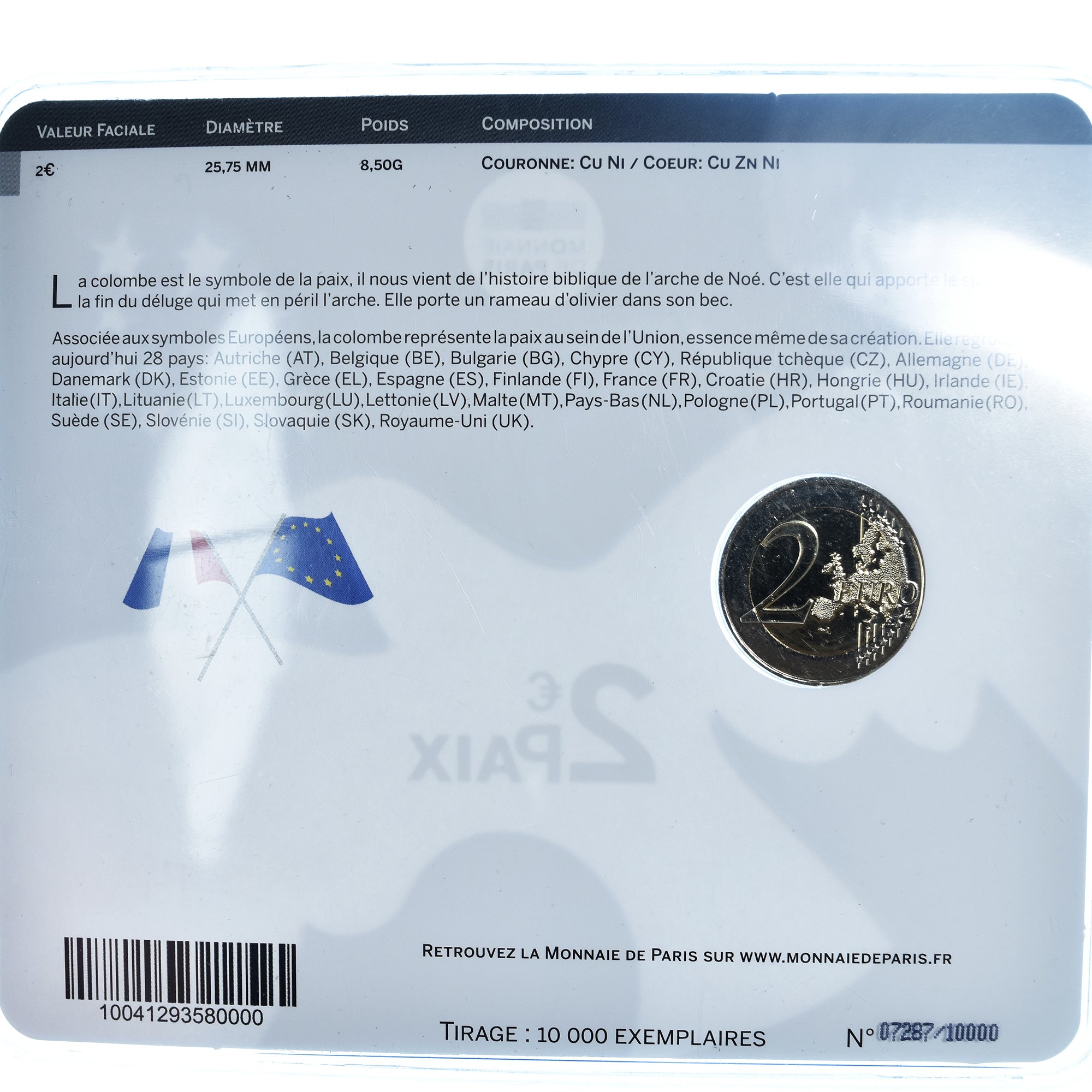 Frankrijk, 2 Euro, Paix, 2015, Monnaie de Paris, BU, FDC, Bi-Metallic