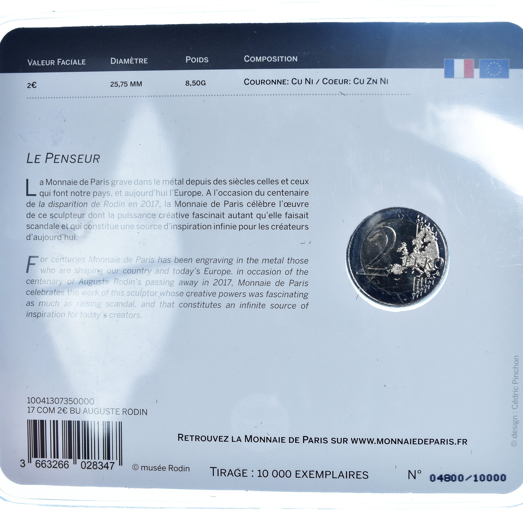 France, 2 Euro, Auguste Rodin, 2017, Monnaie de Paris, BU, FDC, Bimétallique