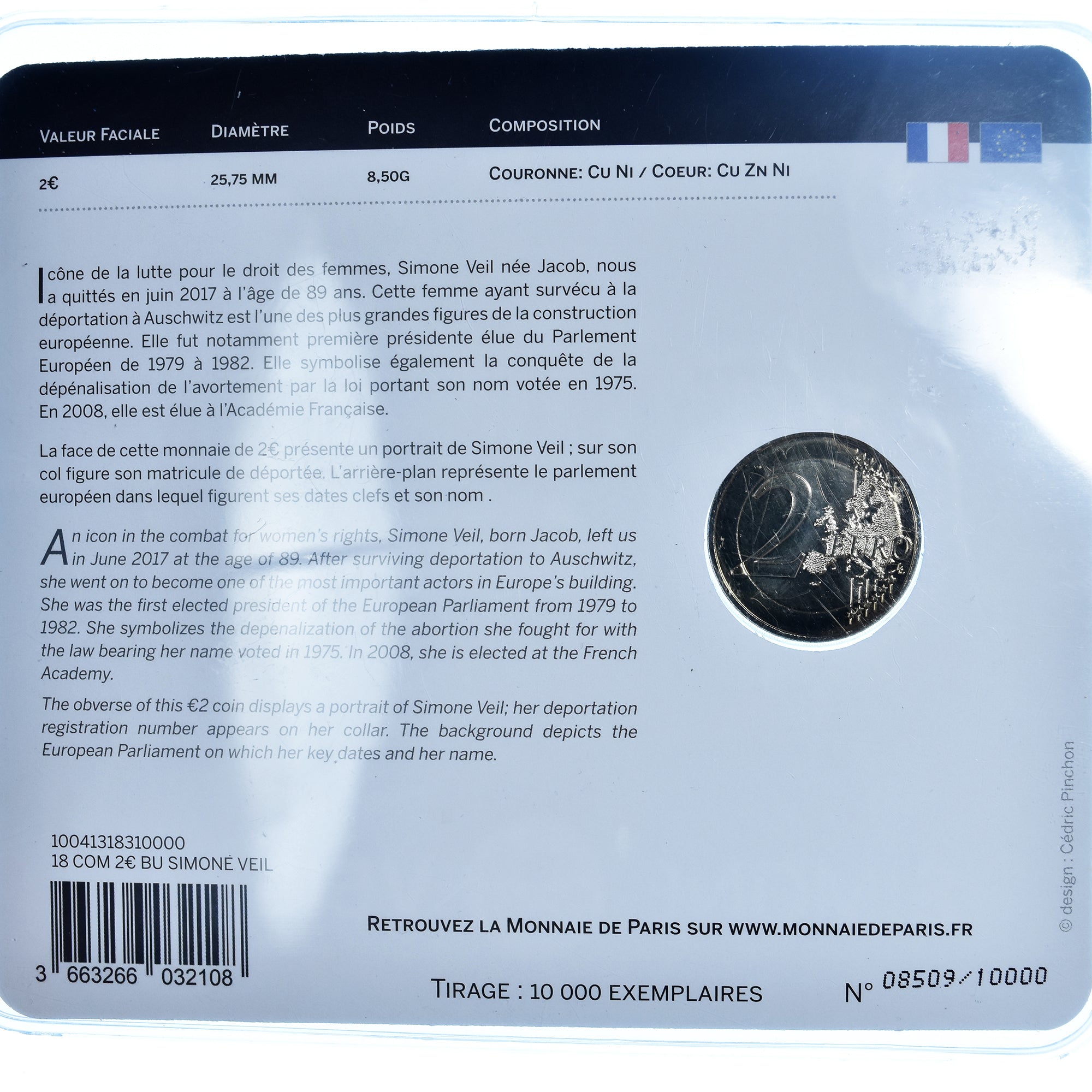 France, 2 Euro, Simone Veil, 2018, Monnaie de Paris, BU, FDC, Bimétallique