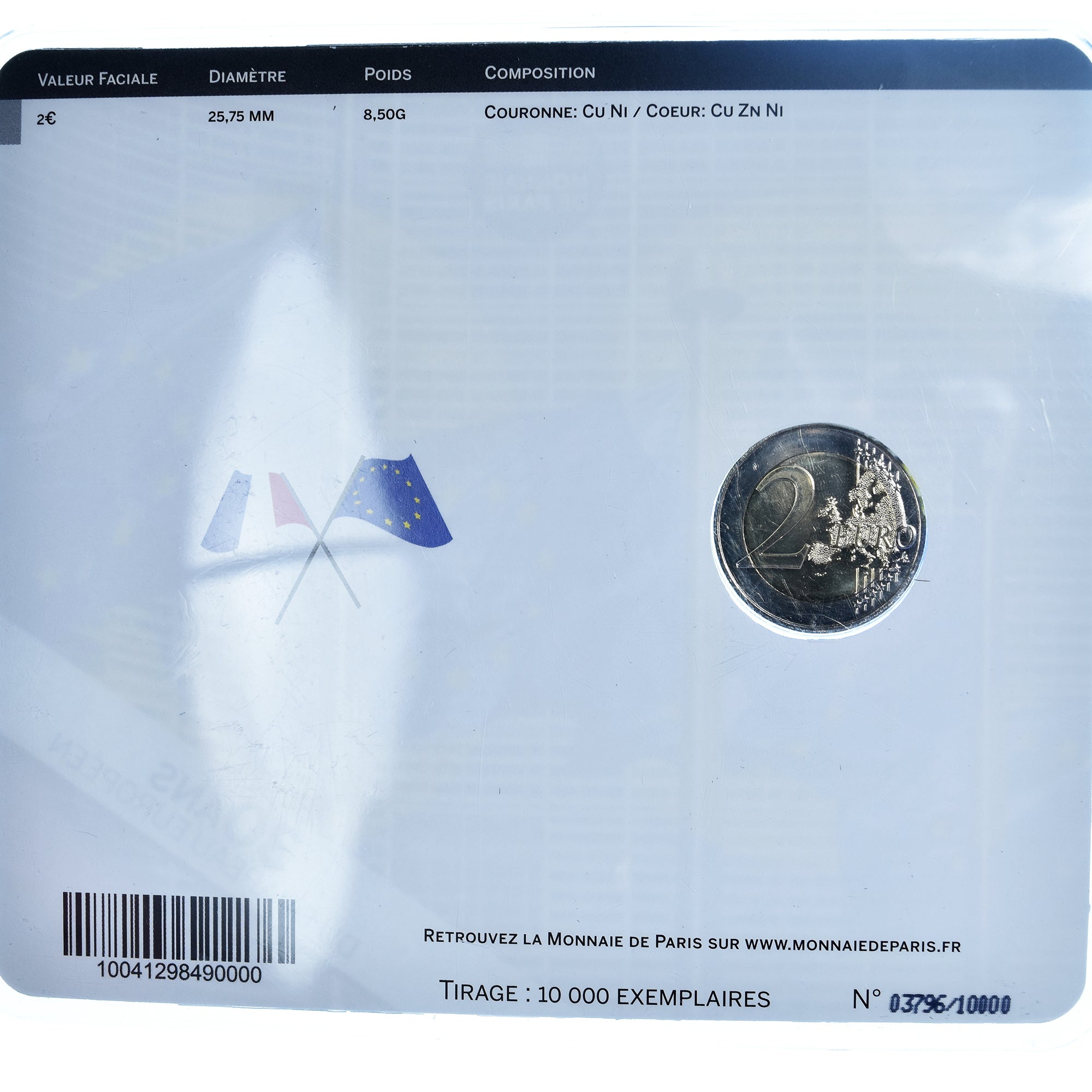 France, 2 Euro, drapeau de l'UE, 2015, Monnaie de Paris, BU, colorisée, FDC