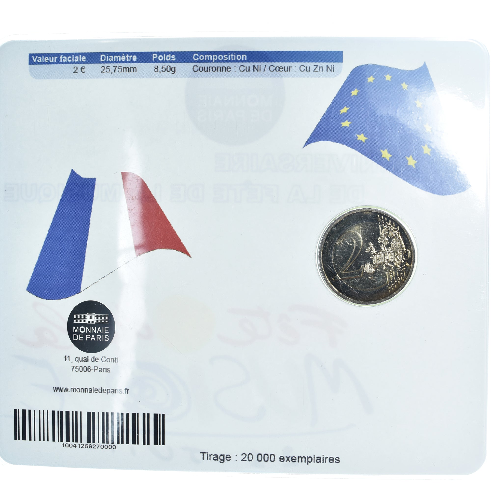 Francia, 2 Euro, fête de la musique, 2011, Monnaie de Paris, BU, FDC
