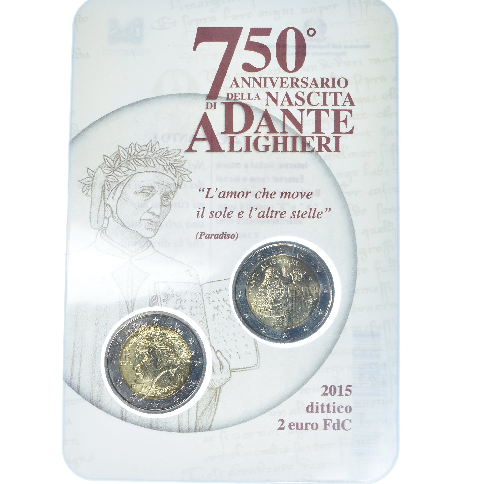 Italia, 2 Euro, Dante Alighieri, 2015, Rome, BU, FDC, Bimetálico