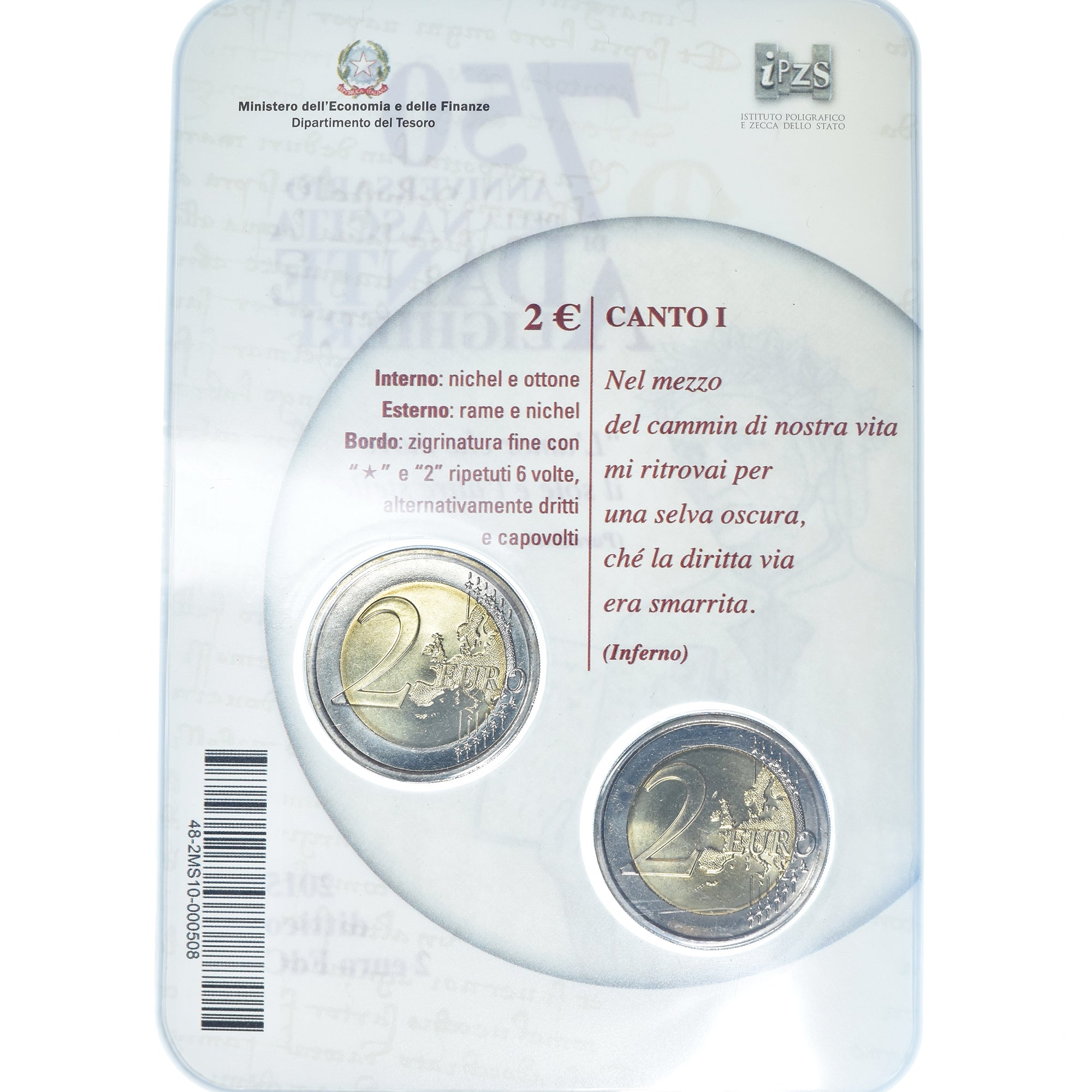 Italia, 2 Euro, Dante Alighieri, 2015, Rome, BU, FDC, Bimetálico