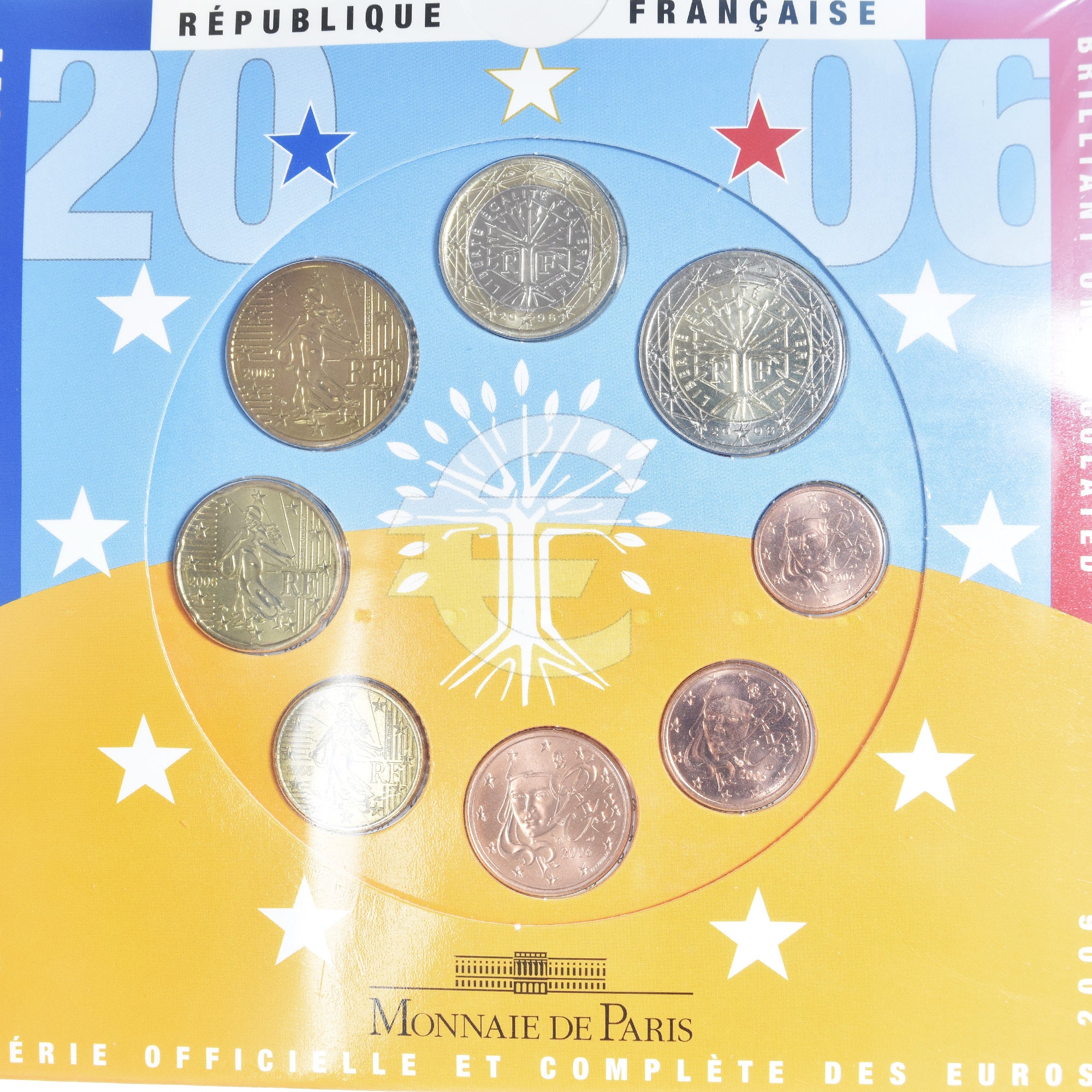 France, 1 Cent to 2 Euro, euro set, 2006, Monnaie de Paris, BU, FDC