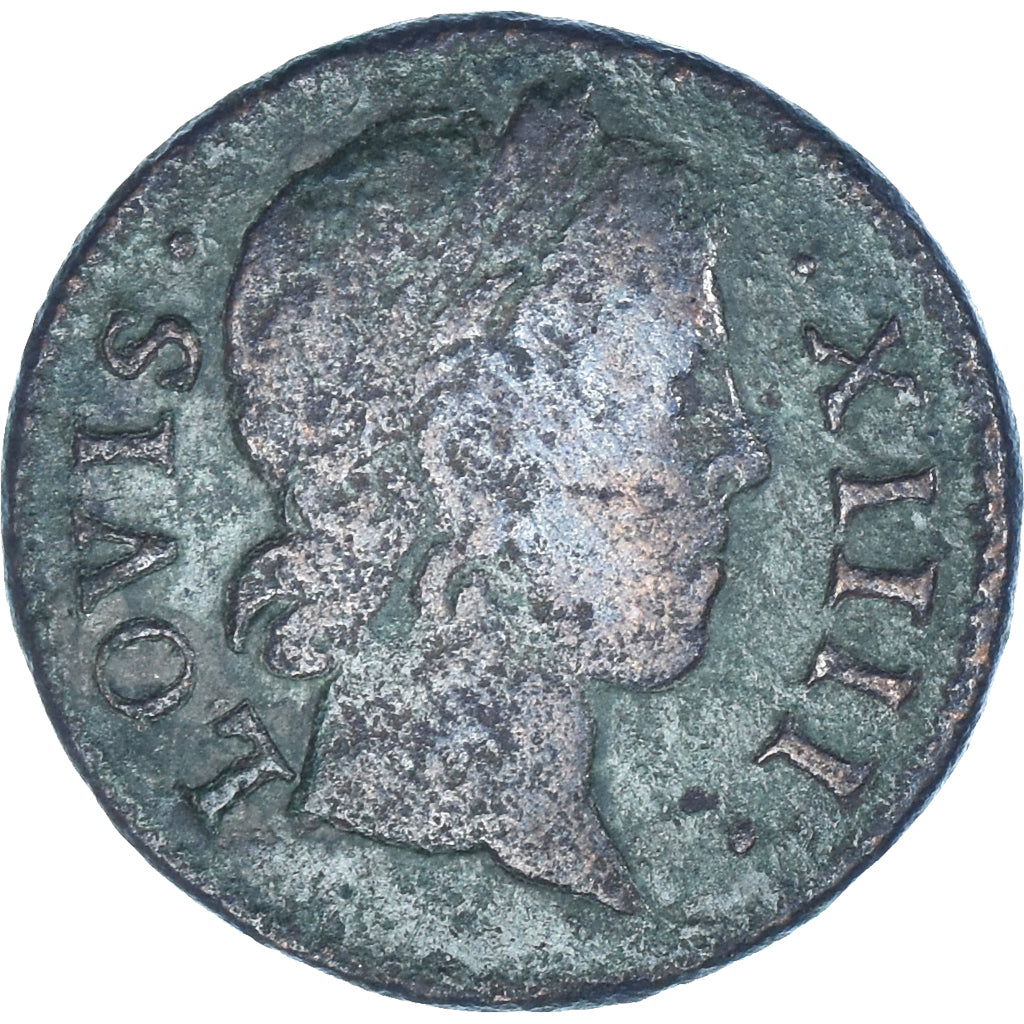 Moneta, Francia, Louis XIV, Denier Tournois, 1648, Paris, MB+, Rame, KM:167