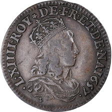 Munten, Frankrijk, Louis XIV, Liard au buste jeune, double avers, 1657, Corbeil