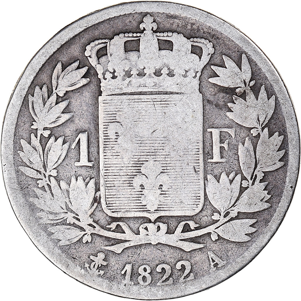 Moneda, Francia, Louis XVIII, Franc, 1822, Paris, BC+, Plata, KM:709.1