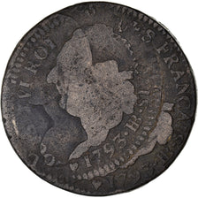 Moeda, França, Louis XVI, 2 sols Français, 1793 / AN 5, Strasbourg, VF(20-25)