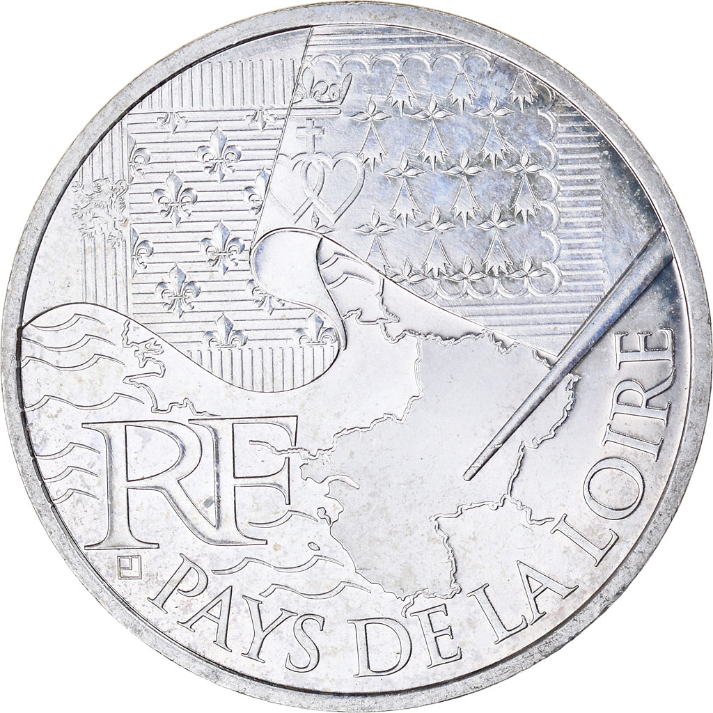 Francja, 10 Euro, Pays de la Loire, 2010, Monnaie de Paris, MS(63), Srebro