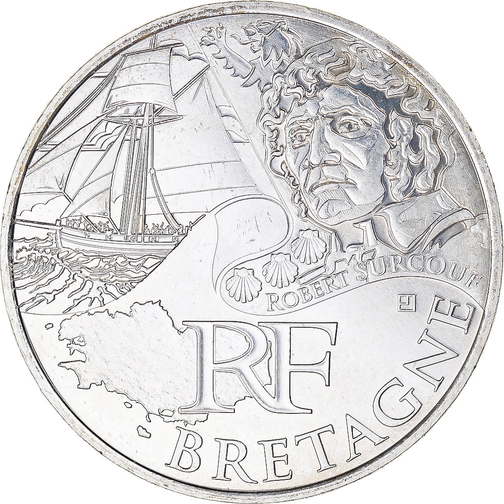 France, 10 Euro, Bretagne - Robert Surcouf, 2012, Monnaie de Paris, MS(63)